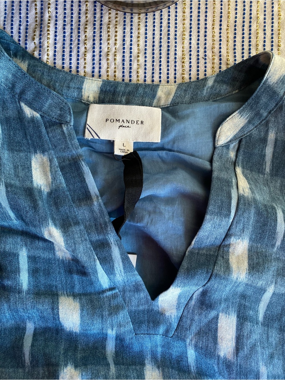 Tuckernuck x Pomander Place Blue Ikat Kenzo Dress Mini Tiered Smocked Cuff Sz L - Picture 7 of 16